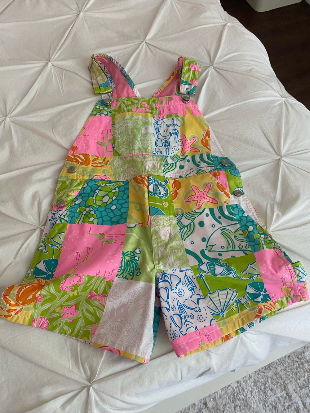 Lilly Pulitzer Patchwork Overalls in Pink, Green & Yellow for little girl!